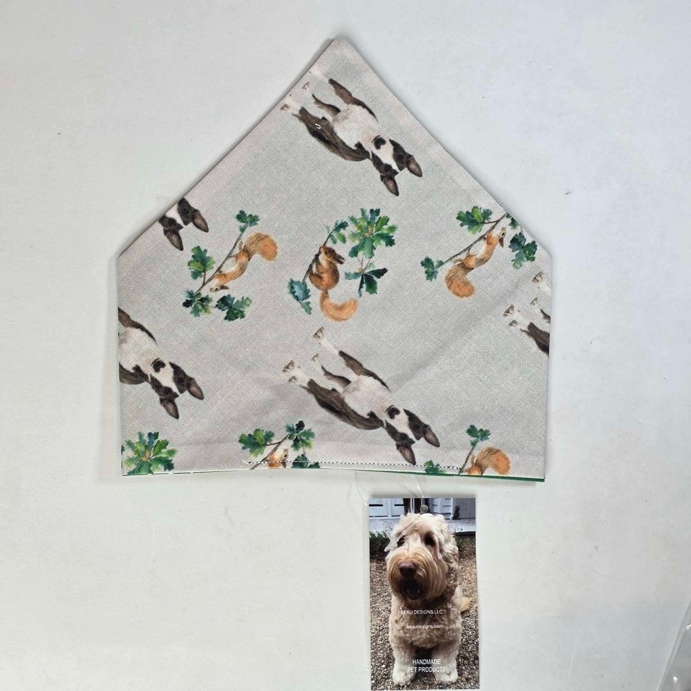 Beau Dog Bandana Designs Bull Terrier Squirrel Reversible Polka Dot Small 16"